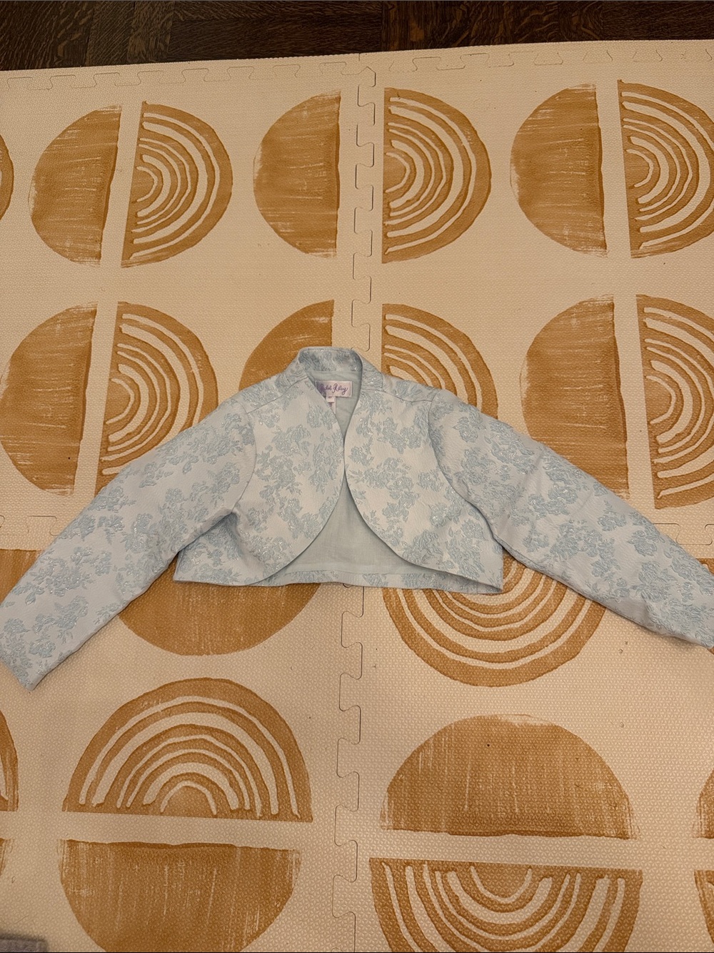 Rachel Riley Light Blue Floral Brocade Cropped Bolero Jacket